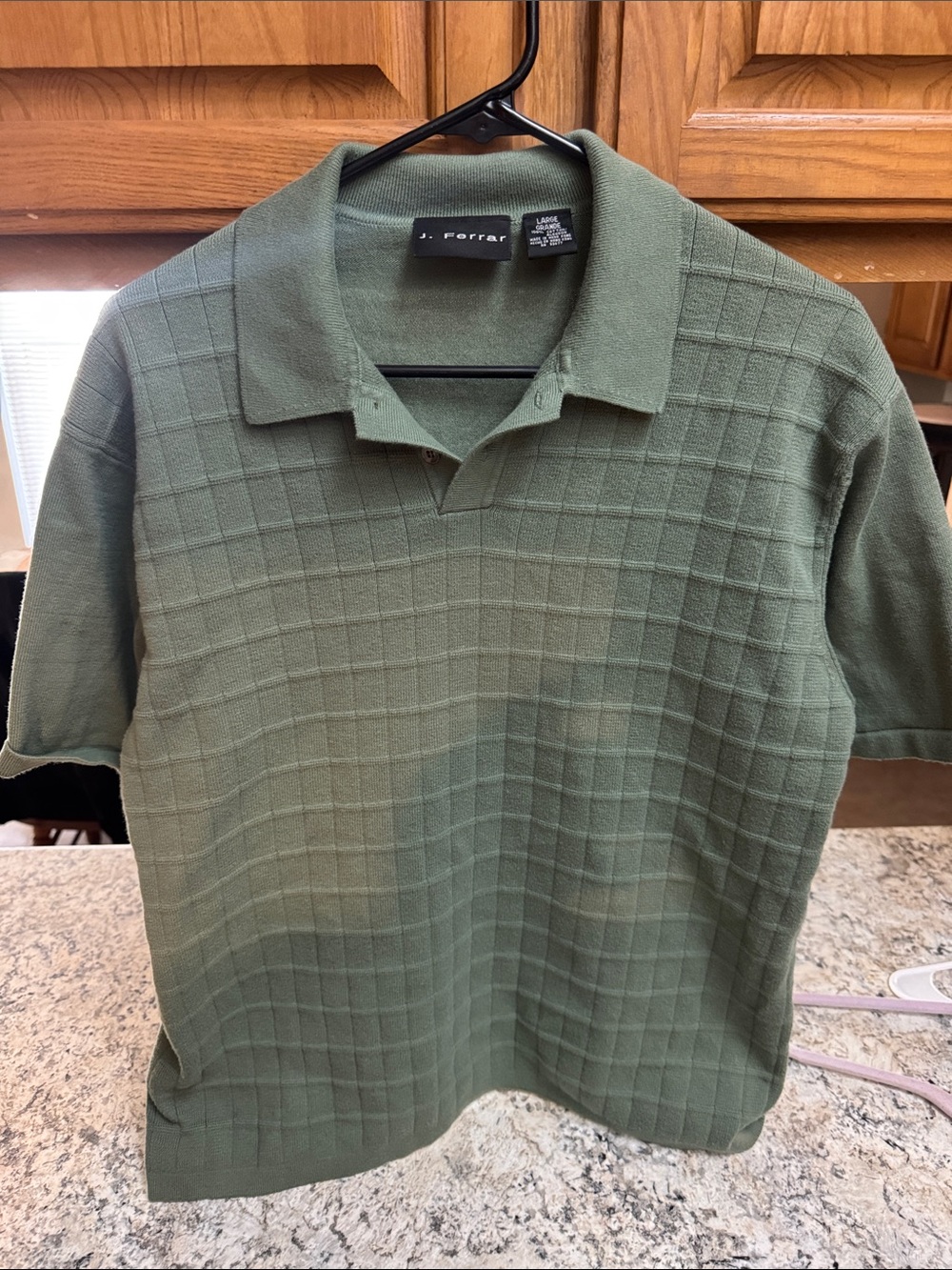 jf j.ferrar Olive Green Textured Knit Polo Shirt